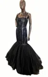 Lm Collection Lace Mermaid Gown In Black/nude In Black