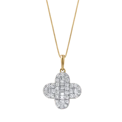 Lmj Fine Jewelry Alina 0.5 Cts 14k Gold Baguette & Round Cut Diamond Clover Pendant With Optional Chain In Multi