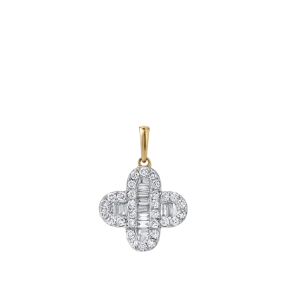 Lmj Fine Jewelry Alina 0.5 Cts 14k Gold Baguette & Round Cut Diamond Clover Pendant With Optional Chain In Silver