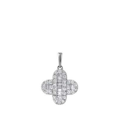 Lmj Fine Jewelry Alina 0.7 Cts 14k Gold Baguette & Round Cut Diamond Clover Pendant With Optional Chain In Silver