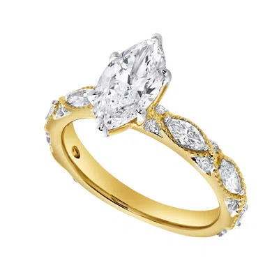 Lmj Fine Jewelry Althea 2.15ct Marquise Cut Lab Diamond Engagement Ring 14k Gold