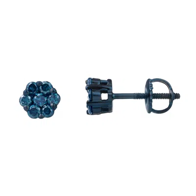 Lmj Fine Jewelry Azure 0.35 Cts Blue Diamond Cluster Studs Blue Rhodium 10k Gold Earrings