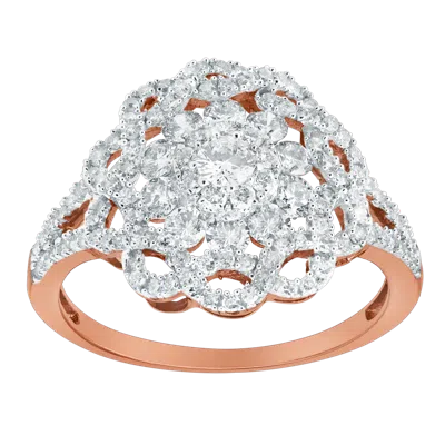 Lmj Fine Jewelry Caeloria 0.95 Cts Natural Diamond Floral Cluster 14k Gold Ring In Silver