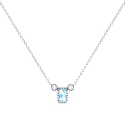 Lmj Fine Jewelry Emerald Cut Aquamarine & Diamond Birthstone Necklace In 14k Gold In Silver