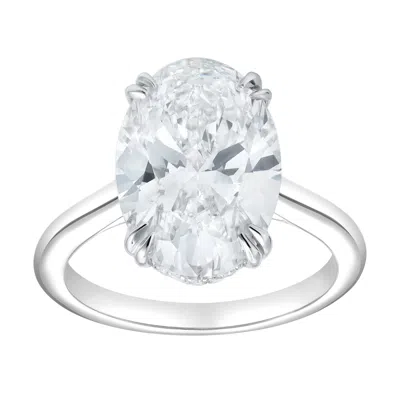 Lmj Fine Jewelry Evania 14k Gold Oval Cathedral Lab Grown Diamond Hidden Halo Engagement Ring - 5.15 Cts In Silver