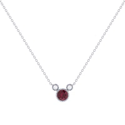 Lmj Fine Jewelry Round Ruby & Diamond 14k White Gold Birthstone Necklace In Silver