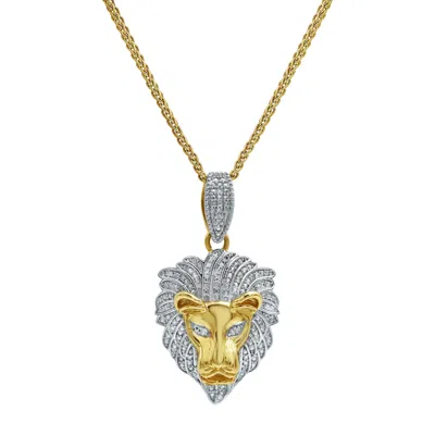 Lmj Men's King Of The Jungle Diamond Yellow Gold Lion Head Pendant