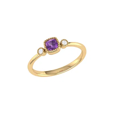 Lmj Women's Cushion Cut Amethyst & Diamond Birthstone Ring In 14k Yellow Gold
