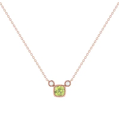 Lmj Women's Cushion Cut Peridot & Diamond Birthstone Necklace In 14k Rose Gold