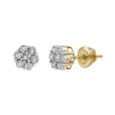 Lmj Women's Dainty Cluster Stud Yellow Gold Diamond Earrings