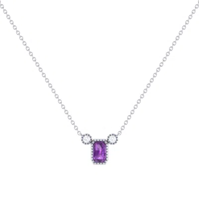 Lmj Women's Emerald Cut Amethyst & Diamond Birthstone Necklace In 14k White Gold