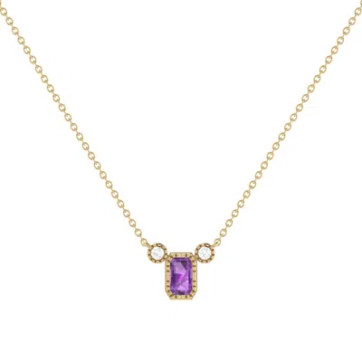 Lmj Women's Emerald Cut Amethyst & Diamond Birthstone Necklace In 14k Yellow Gold