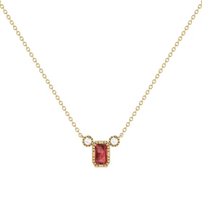 Lmj Women's Emerald Cut Garnet & Diamond Birthstone Necklace In 14k Yellow Gold