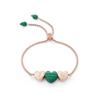 Lmj Women's Luv Me Malachite Bolo Adjustable I Love You Heart Shaped Bracelet In Rose Gold Plated Sterli
