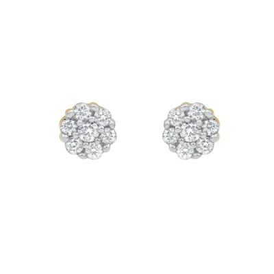 Lmj Women's Petite Cluster Stud Yellow Gold Diamond Earring
