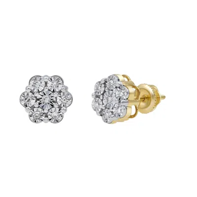 Lmj Women's Petite Cluster Stud Yellow Gold Diamond Earrings