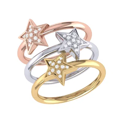 Lmj Women's Rose Gold / Gold / Silver Tri Color Dazzling Star Detachable Ring In 14 Kt Yellow & Rose Gol