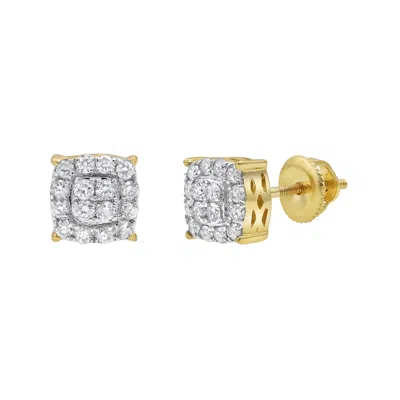 Lmj Women's Rounded Square Yellow Gold Diamond Earrings