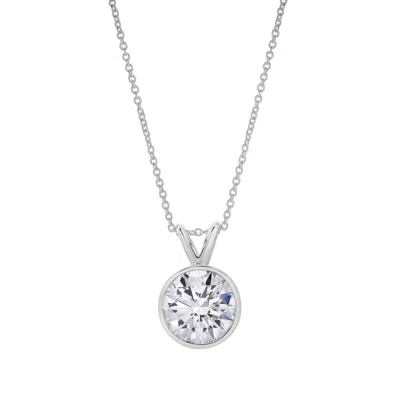 Lmj Women's Silver Astral White Gold Round Lab Grown Diamond Bezel Pendant