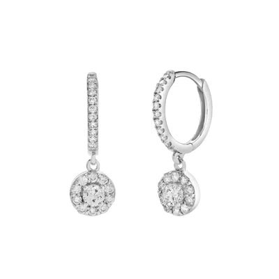 Lmj Women's Silver Belinda Pave Round Diamond Drop Huggie Hoop Earrings In White Gold
