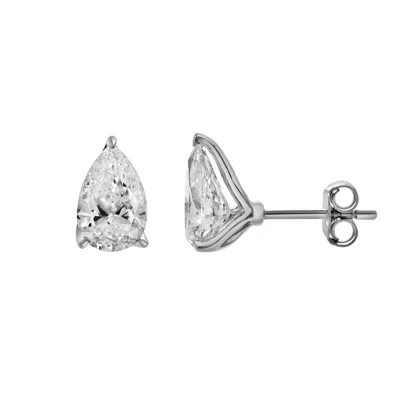 Lmj Women's Silver Bosc White Gold Lab Grown Pear Shaped Solitaire Diamond Earrings