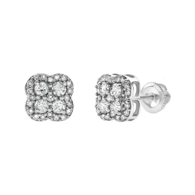 Lmj Women's Silver Clover Diamond White Gold Earrings