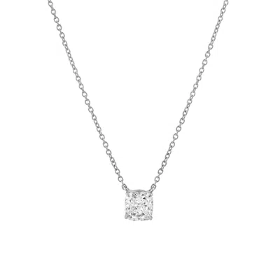 Lmj Women's Silver Cushion Chic White Gold Lab Grown Diamond  Pendant Necklace