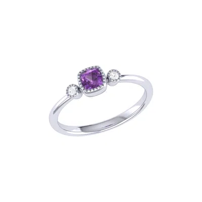 Lmj Women's Silver Cushion Cut Amethyst & Diamond Birthstone Ring In 14k White Gold