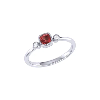 Lmj Women's Silver Cushion Cut Garnet & Diamond Birthstone Ring In 14k White Gold