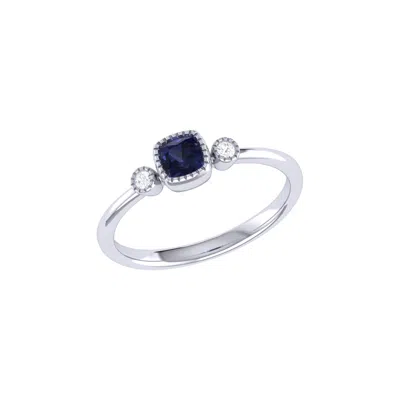 Lmj Women's Silver Cushion Cut Sapphire & Diamond Birthstone Ring In 14k White Gold