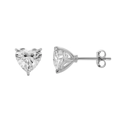 Lmj Women's Silver Elaria White Gold Lab Grown Heart Solitaire Diamond Earring