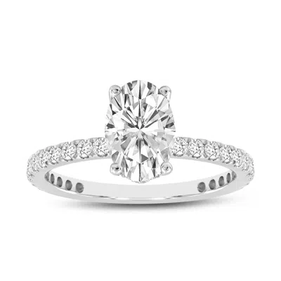 Lmj Women's Silver Eliana White Gold Oval Lab Grown Diamond Hidden Halo Engagement Ring