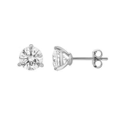 Lmj Women's Silver Ellipse White Gold Lab Grown Round Solitaire Diamond Earrings