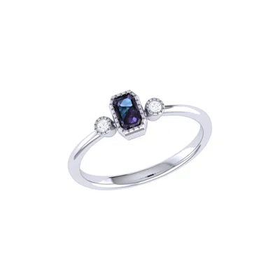 Lmj Women's Silver Emerald Cut Alexandrite & Diamond Birthstone Ring In 14k White Gold