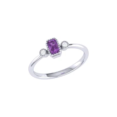 Lmj Women's Silver Emerald Cut Amethyst & Diamond Birthstone Ring In 14k White Gold
