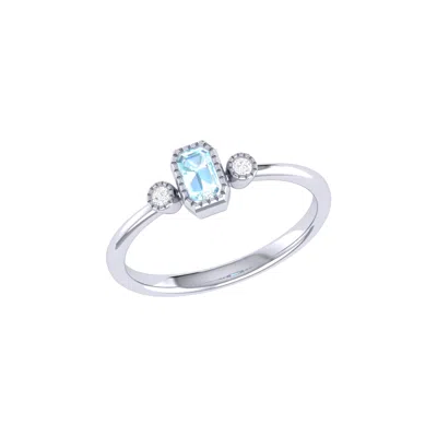 Lmj Women's Silver Emerald Cut Aquamarine & Diamond Birthstone Ring In 14k White Gold