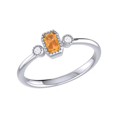 Lmj Women's Silver Emerald Cut Citrine & Diamond Birthstone Ring In 14k White Gold