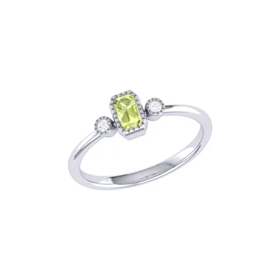 Lmj Women's Silver Emerald Cut Peridot & Diamond Birthstone Ring In 14k White Gold