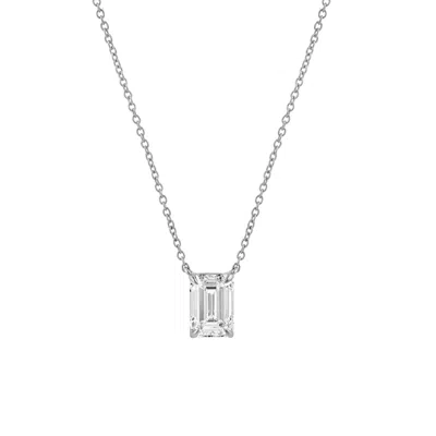 Lmj Women's Silver Emerald Elegance  White Gold Lab Grown Diamond Necklace