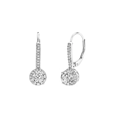 Lmj Women's Silver Meadowlark Pave Round Diamond Drop Huggie Hoop Earrings In White Gold