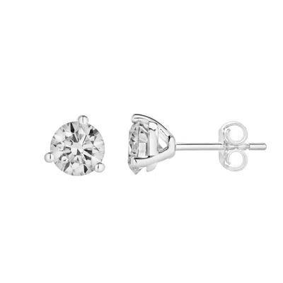 Lmj Women's Silver Nasak White Gold Lab Grown Round Solitaire Martini Diamond Earrings
