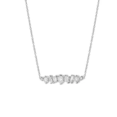 Lmj Women's Silver Oryssa White Gold Lab Grown Diamond Bar Necklace