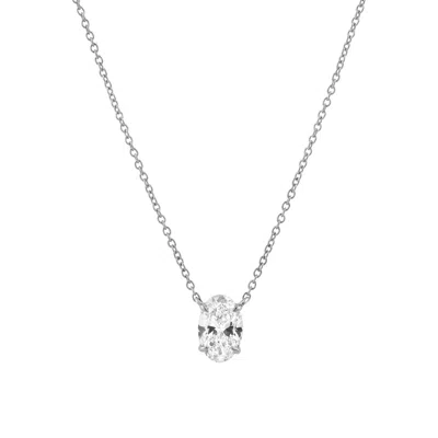 Lmj Women's Silver Oval Obsession White Gold Lab Grown Diamond Pendant Necklace