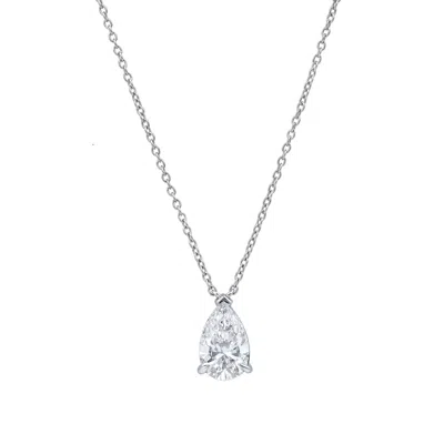 Lmj Women's Silver Pear Perfection White Gold Lab Grown Diamond Pendant Necklace