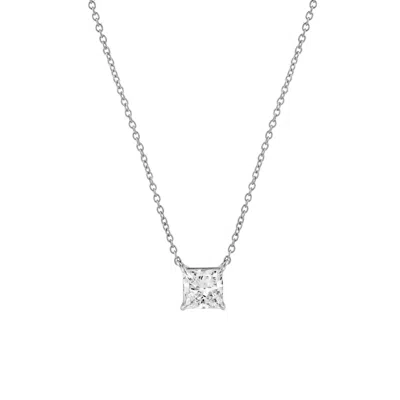 Lmj Women's Silver Princess Charm Necklace White Gold Lab Grown Diamond Set