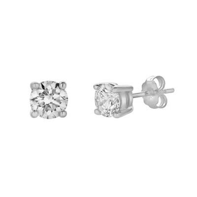 Lmj Women's Silver Silla White Gold Lab Grown Round Solitaire Diamond Earrings