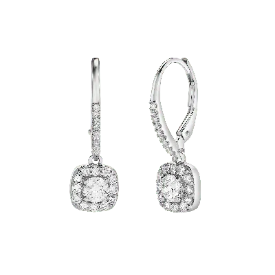 Lmj Women's Silver Skye Pave Square Shape Diamond Drop Huggie Hoop Earrings In White Gold