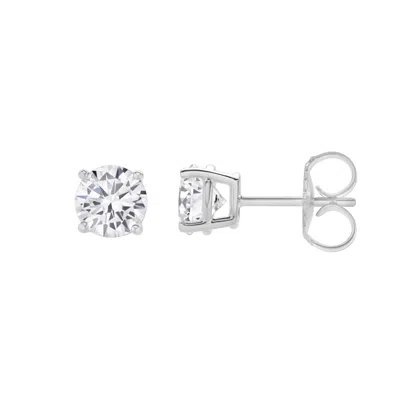 Lmj Women's Silver Valeria White Gold Lab Grown Round Solitaire Diamond Basket Setting Earrings