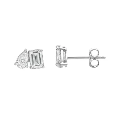 Lmj Women's Silver Valessa White Gold Lab Grown Diamond Toi-et-moi Earrings