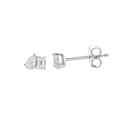 Lmj Women's Silver Valessa White Gold Lab Grown Diamonds Toi Et Moi Earrings